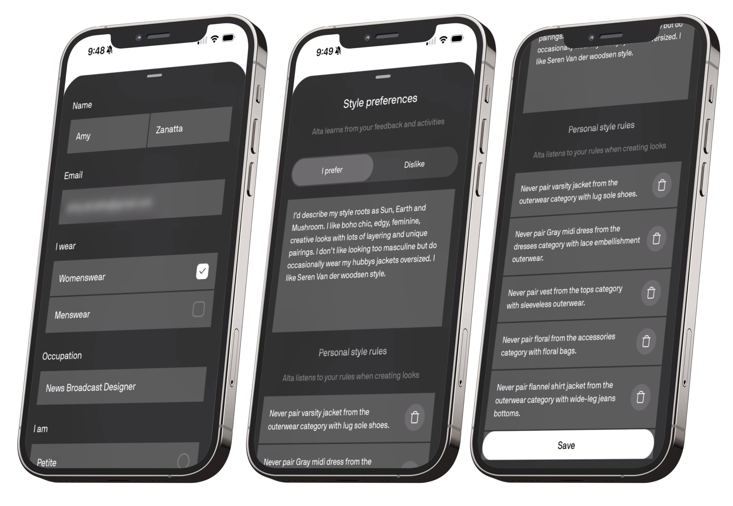 Alta Closet App Style Preferences