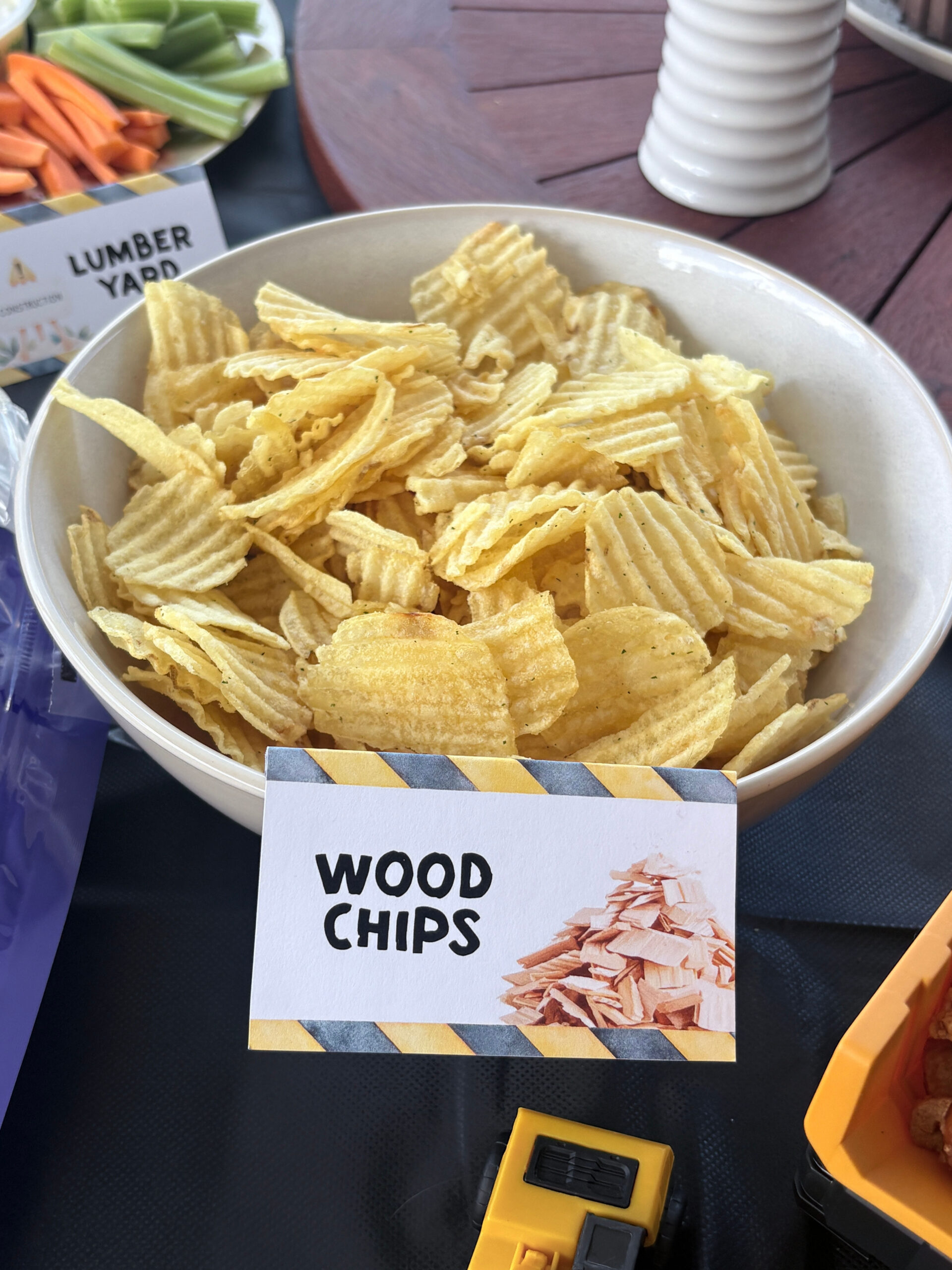 Construction Truck Party Food Ideas Kids Will Love Wood Chips (Crinkle Cut Potato Chips)