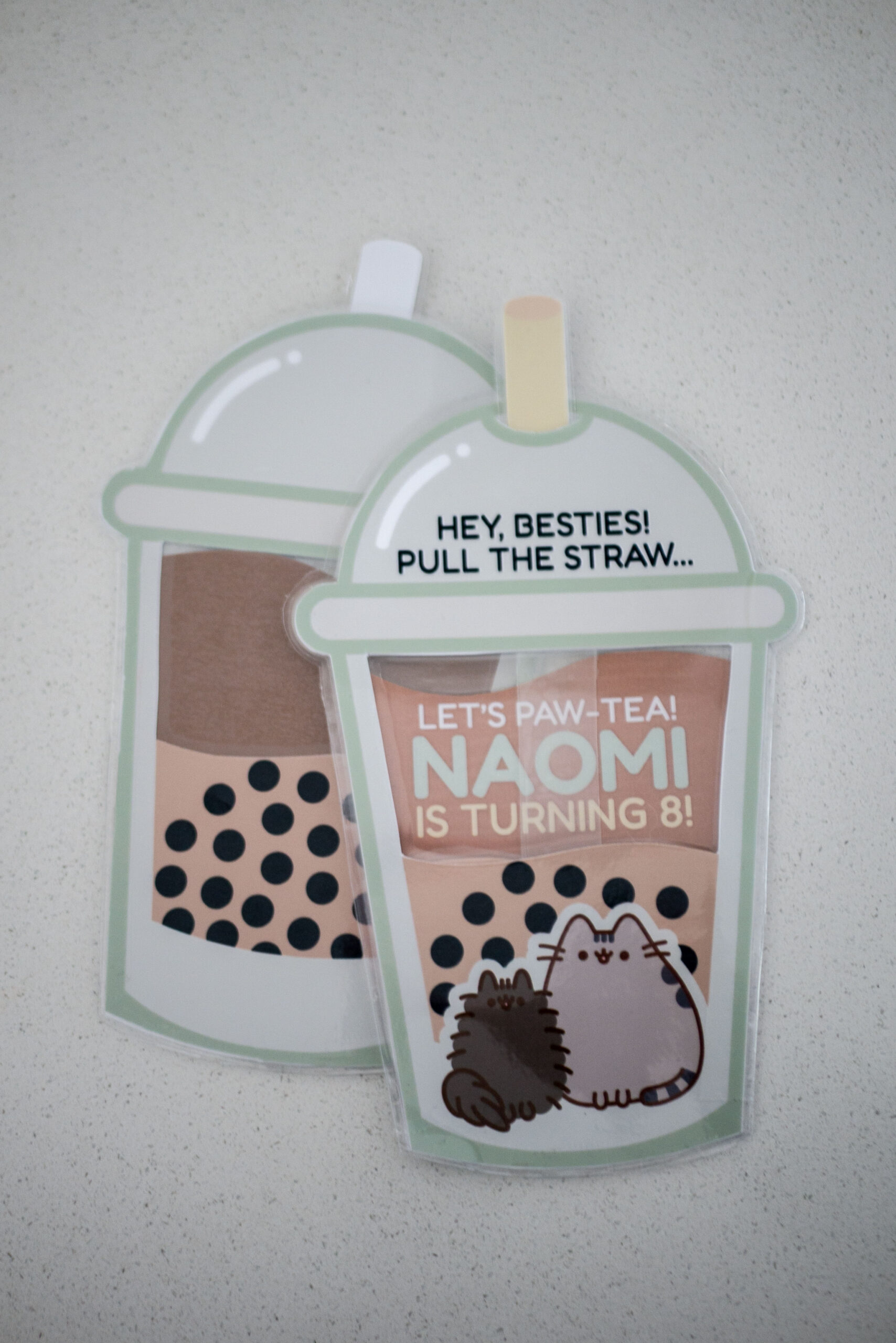 Pusheen Birthday Party Invite Front and Back scaled
