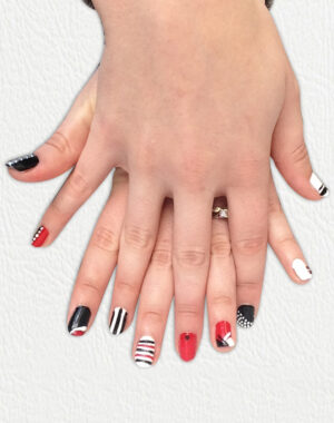 Black, Red and White Geometric Nails Feature Image