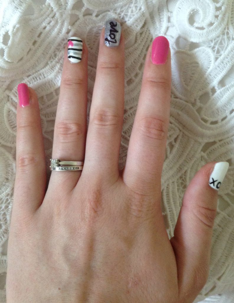 Valentine's Day Pink, Silver and White Nails 3