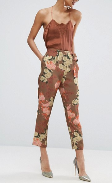 ASOS Floral Print Asymmetrical Tie Peg Trouser 