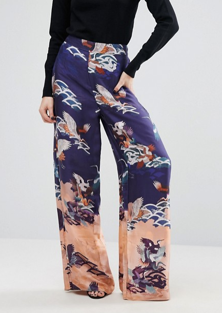 ASOS Bird Border Print Wide Leg Trousers