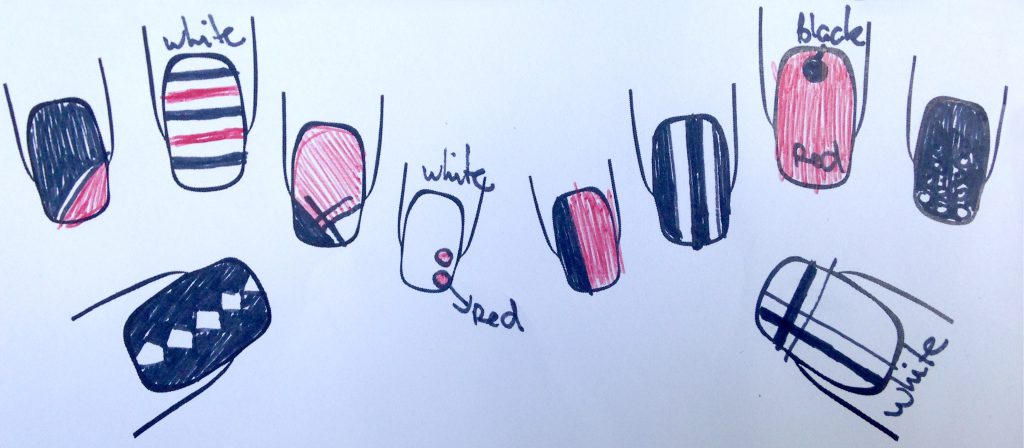 Black, Red and White Geometric Nails Plan