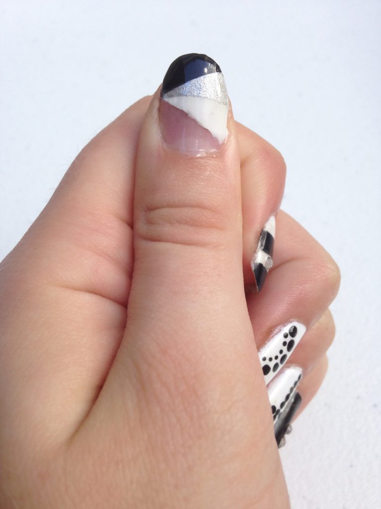 Black and White Geometric Nails Left Thumb