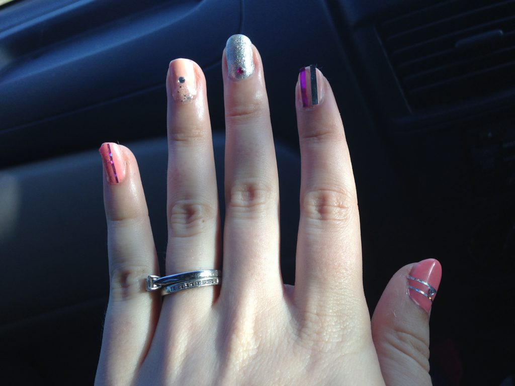 Blinged Out Girly Pink Nails 2