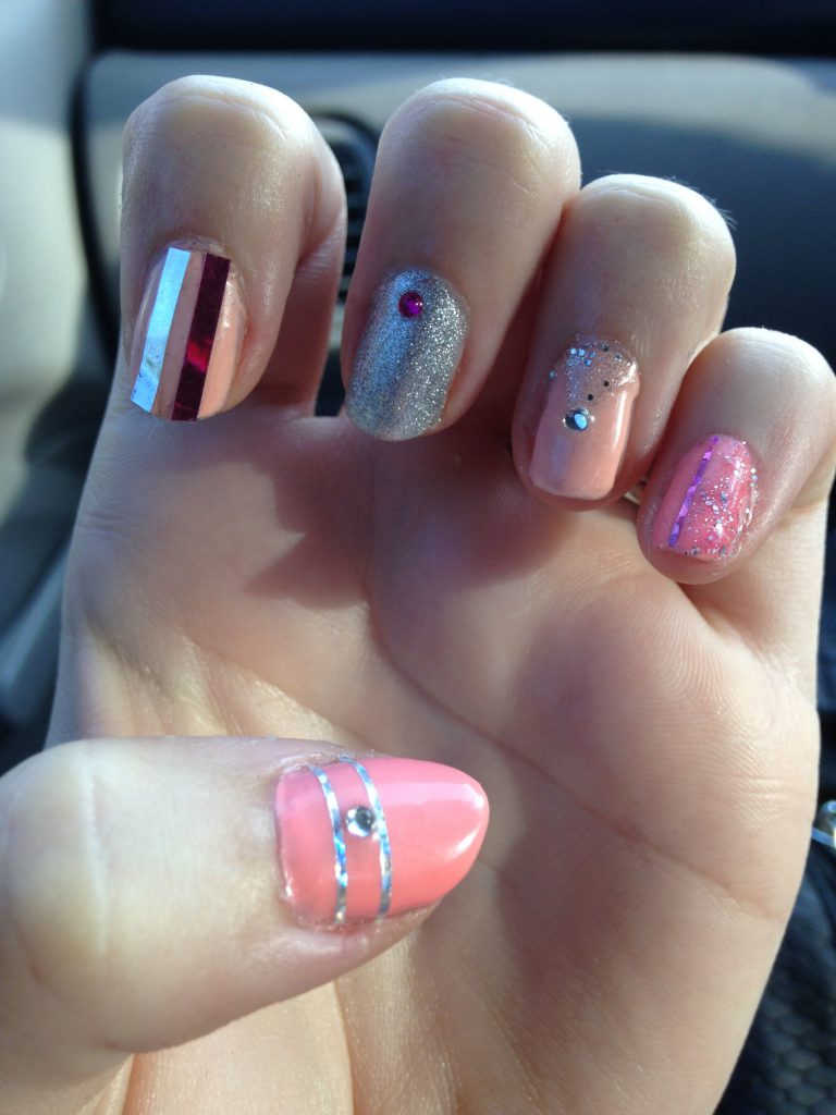 Blinged Out Girly Pink Nails 3