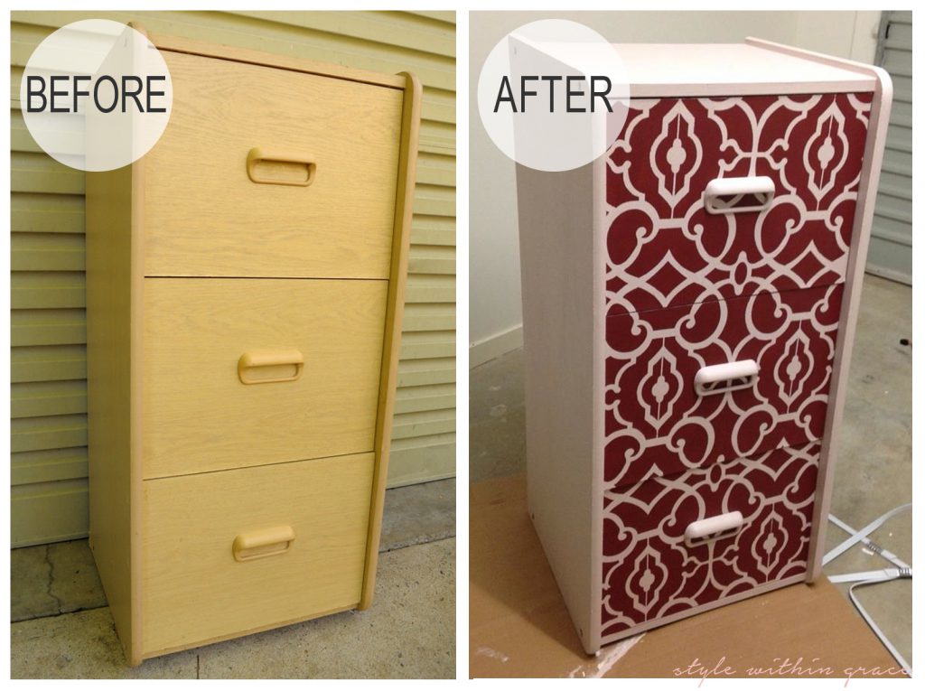 DIY Filing Cabinet Stencil Makeover Before and After