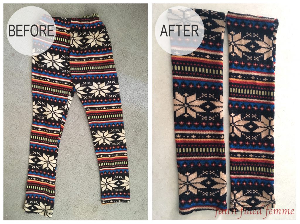 DIY Leggings into Legwarmers Before and After