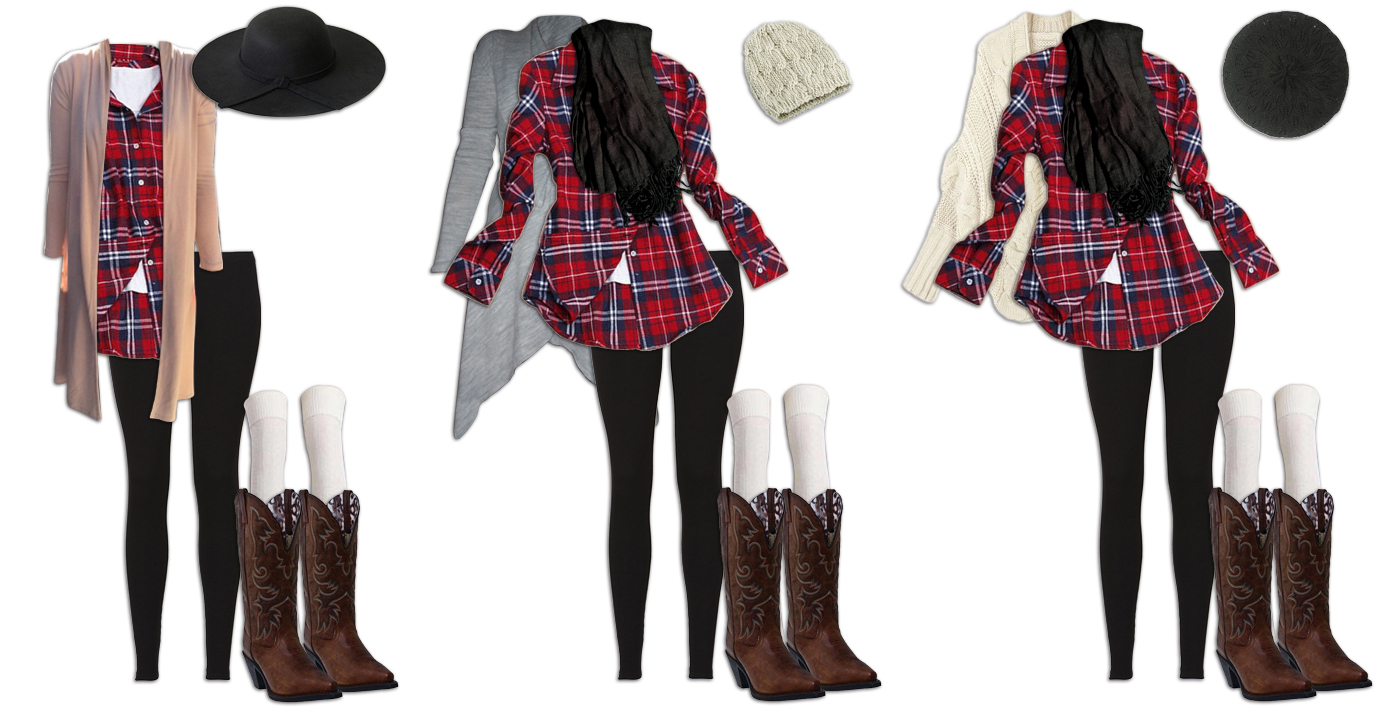 Leggings and Plaid Shirt Outfits Add Hat
