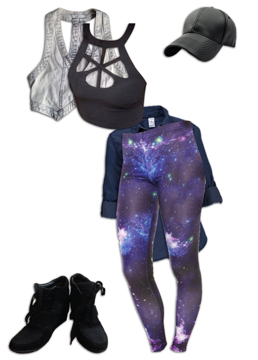 Nebula Leggings Shirt Around Waist Outfit