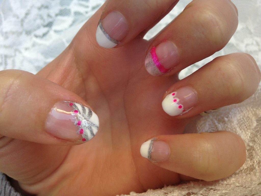 Pink and Silver French Tip Nails 1