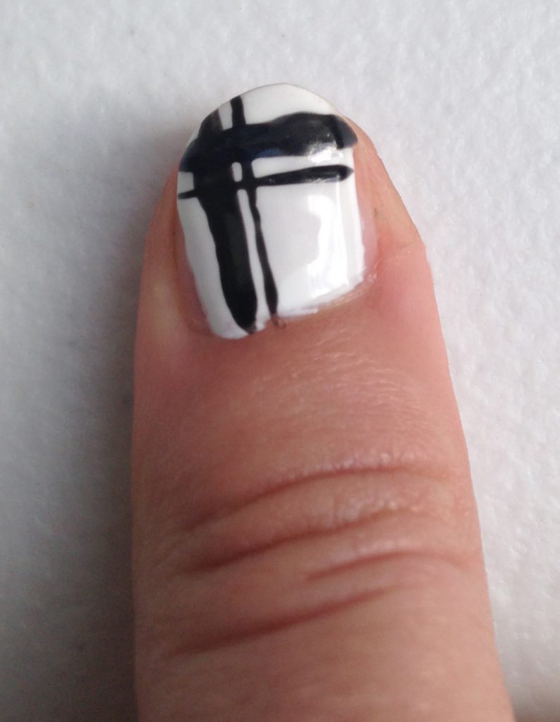 Red, Black and White Geometric Nails Right Thumb