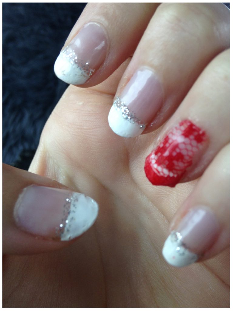 Red Lace French Tip Nails 2