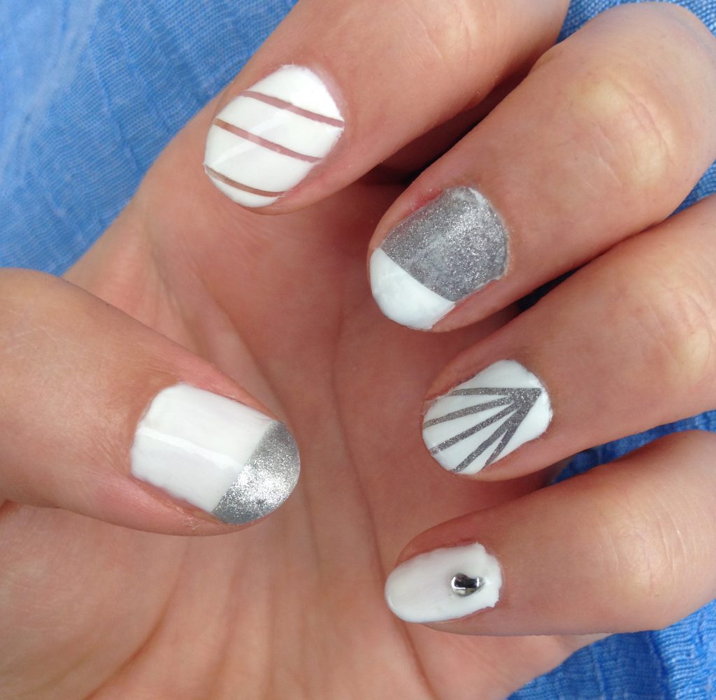 Silver and White Nails 1