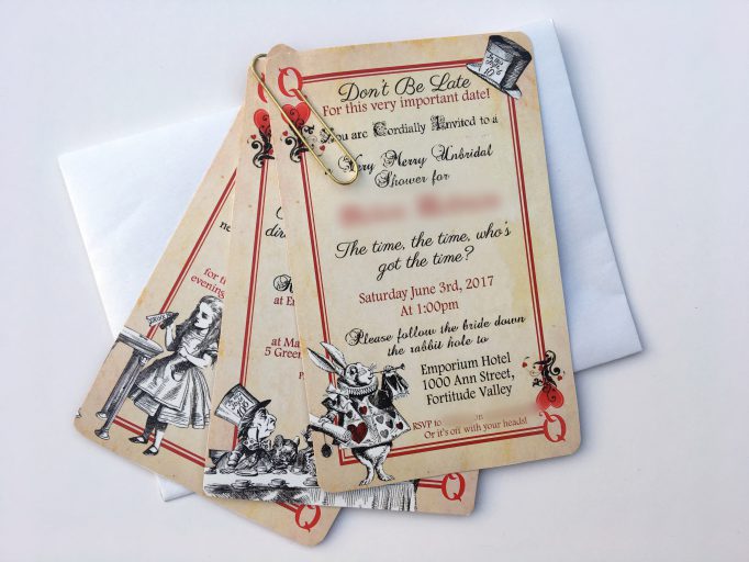 Alice In Wonderland Bridal Shower Playing Card Invites