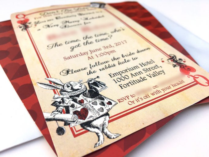 Alice In Wonderland Bridal Shower Playing Card Invites Card 1