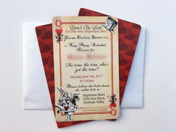 Alice In Wonderland Bridal Shower Playing Card Invites Card 1