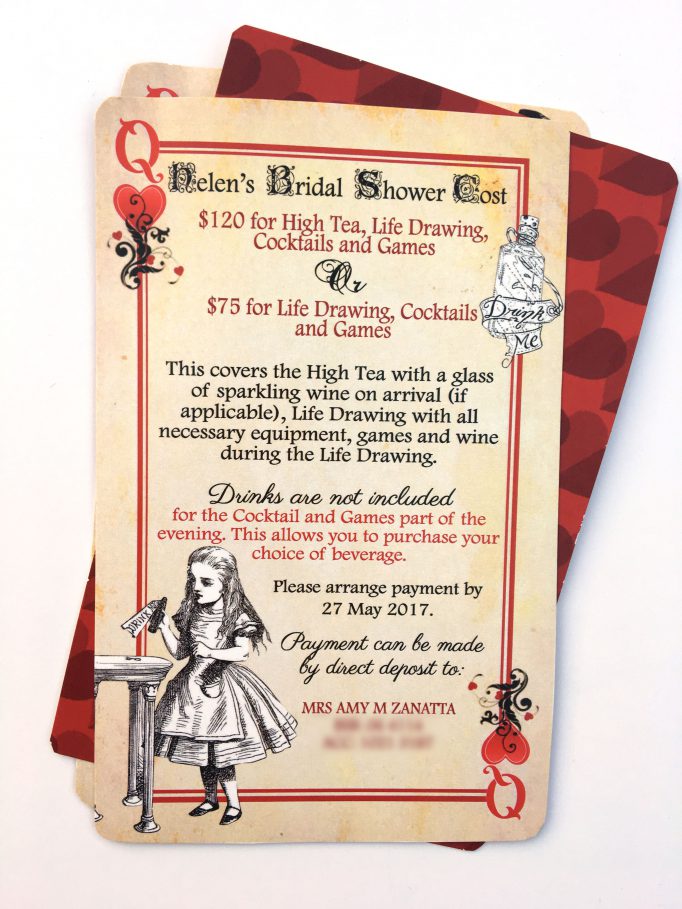 Alice In Wonderland Bridal Shower Playing Card Invites Card 3