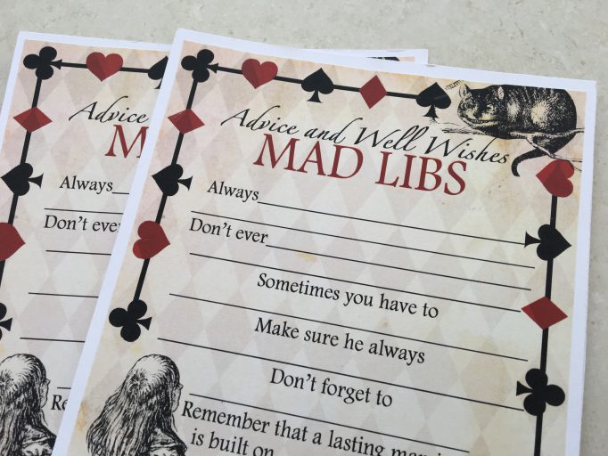 Alice in Wonderland Advice Mad Libs Bridal Shower Games 2