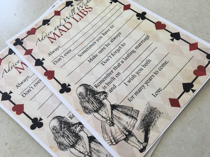 Alice in Wonderland Advice Mad Libs Bridal Shower Games 3