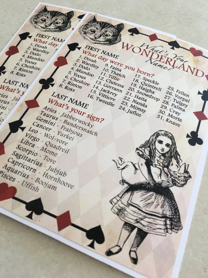 Alice in Wonderland Name Bridal Shower Games