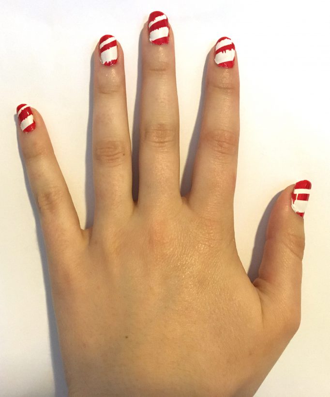 Red and White Striped Nails