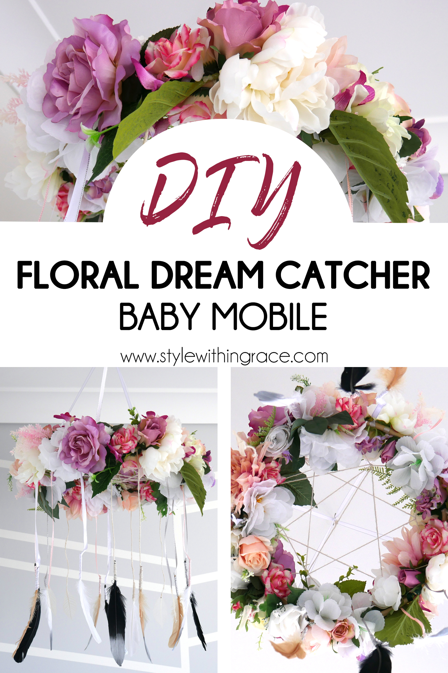 DIY Floral Dream Catcher Baby Mobile Pinterest Image 2