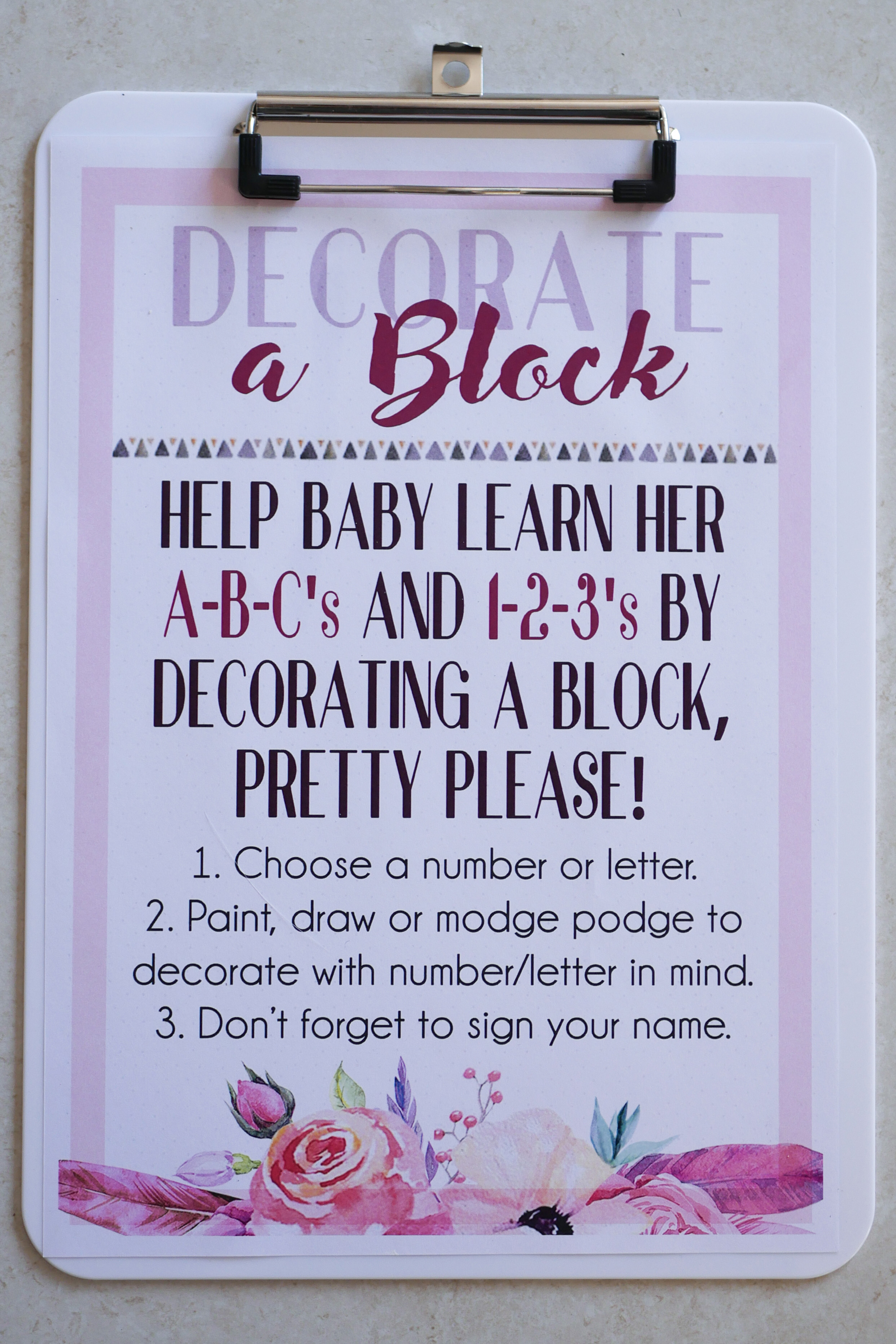 Decorate a Block Instruction Sheet Wide