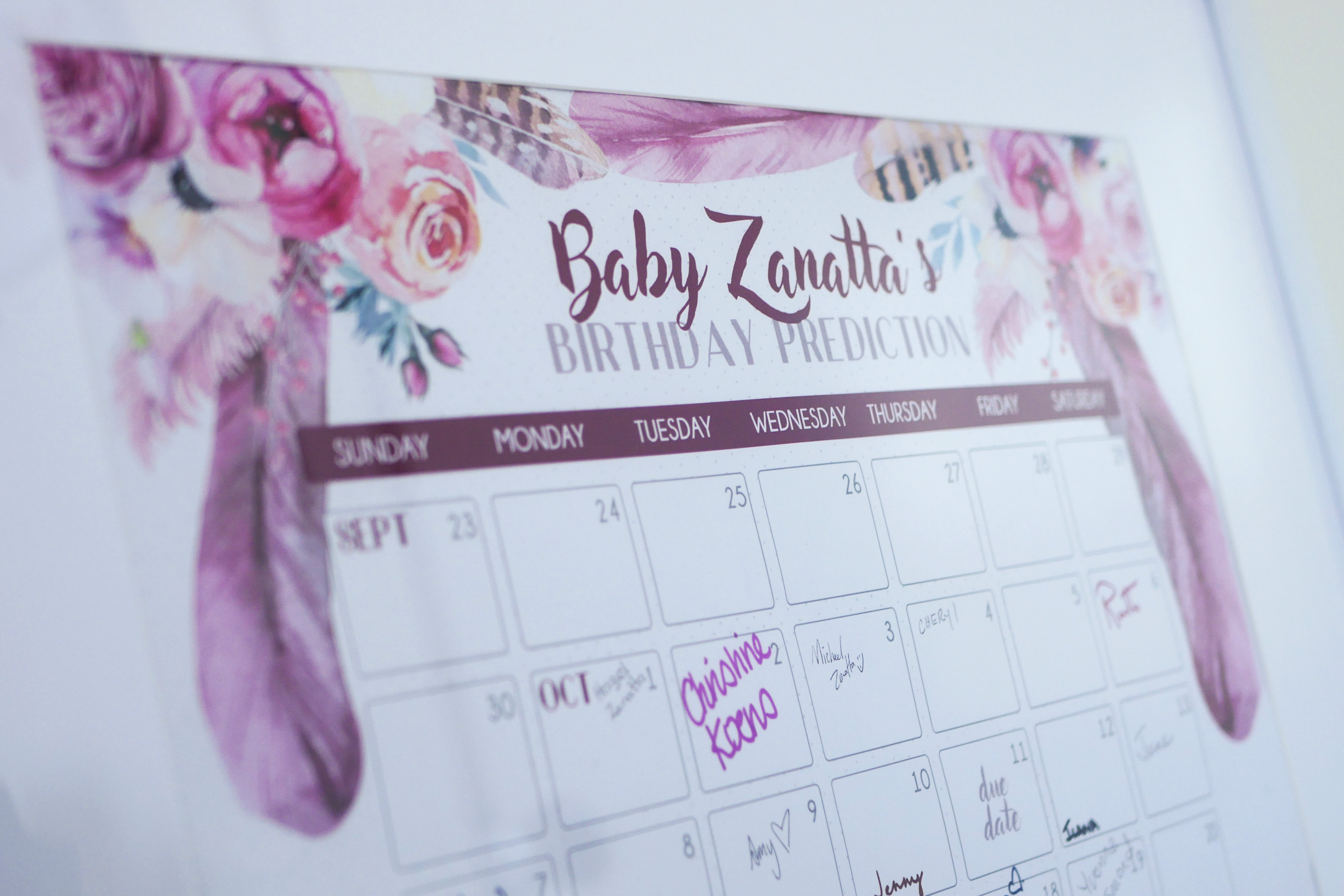 Floral Baby Shower Birthday Prediction Calendar 3