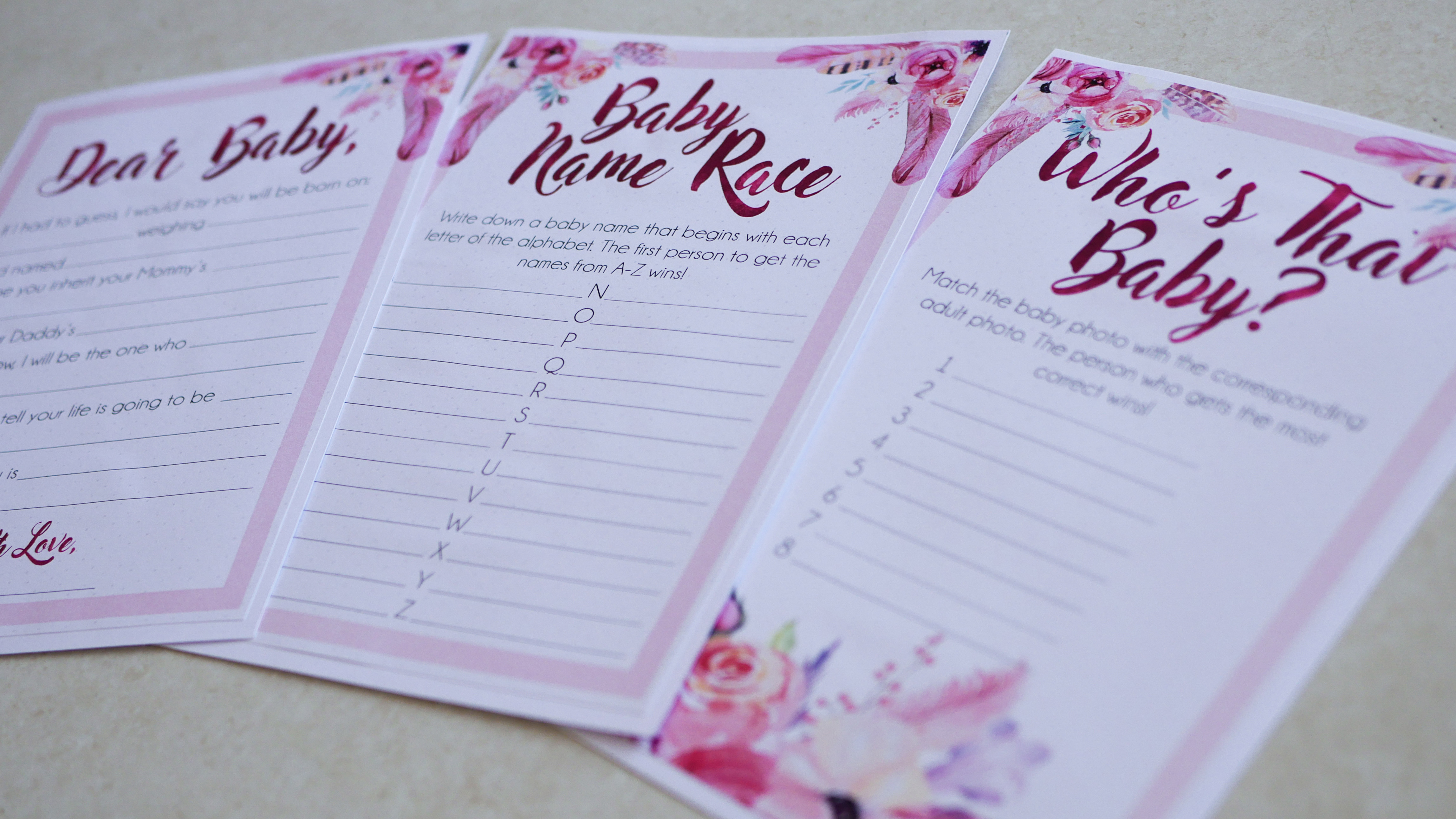 Spring Floral Baby Shower Games Sheets 1