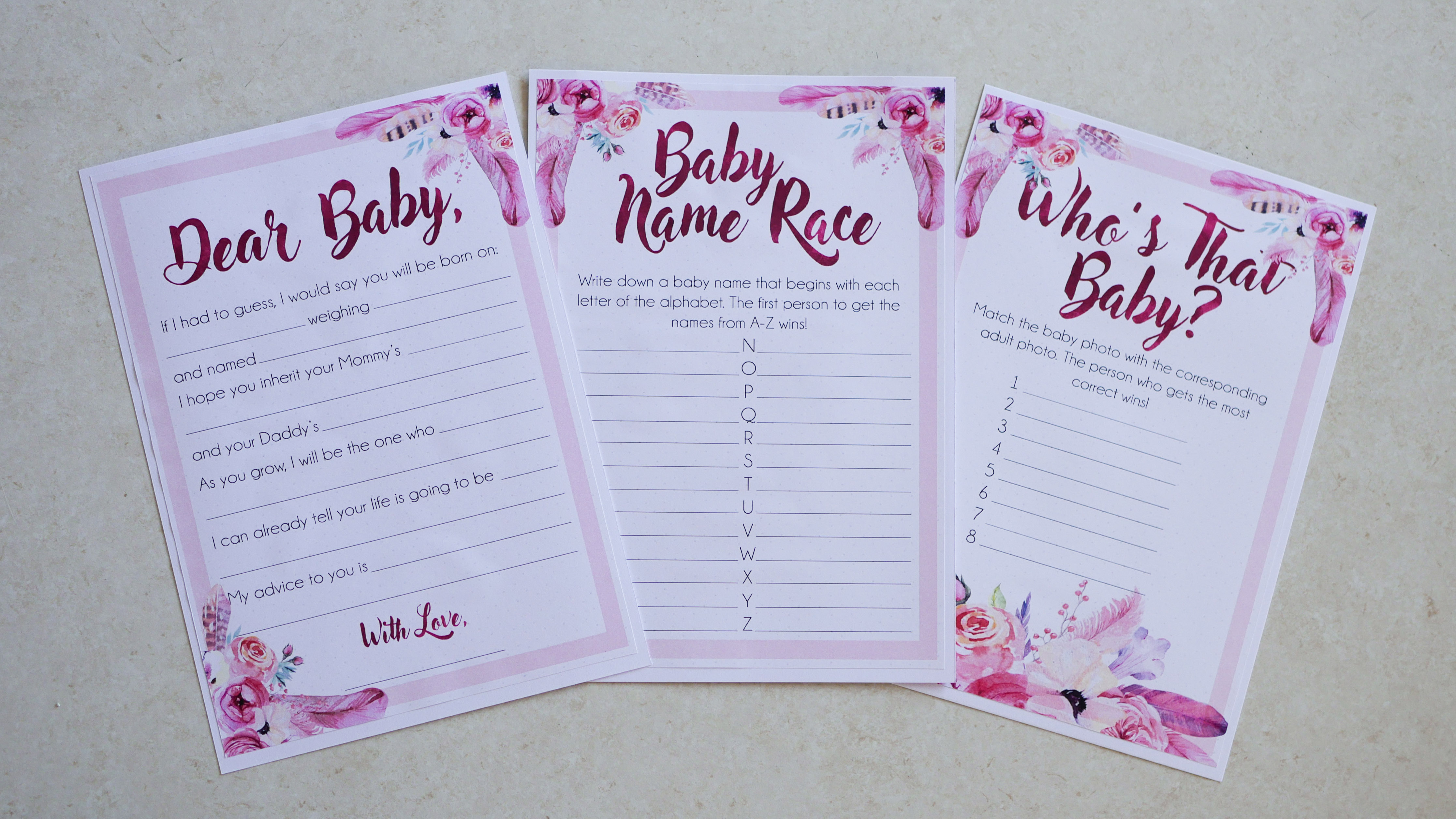 Spring Floral Baby Shower Games Sheets Wide