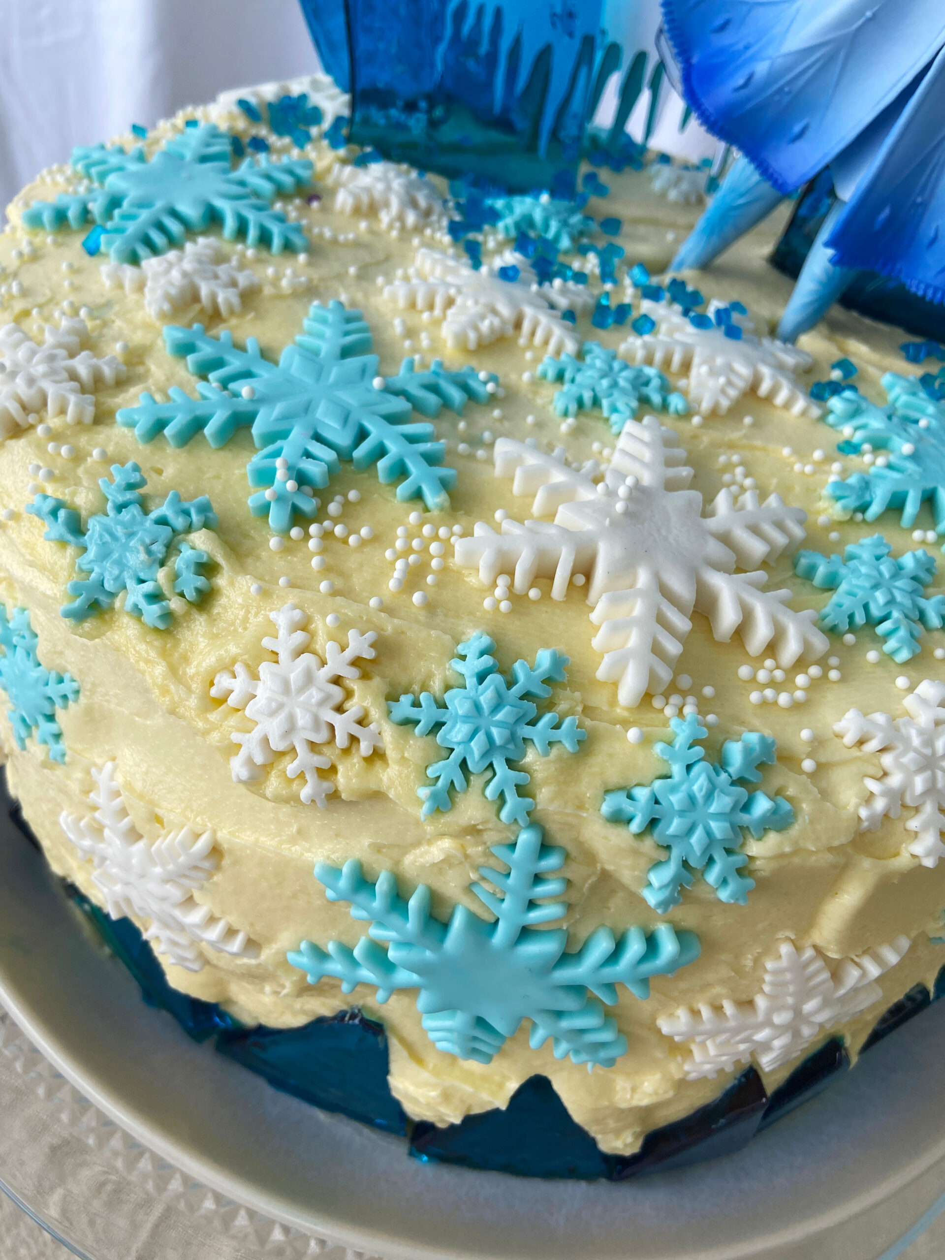 Frozen Birthday Party Cake Snowflake Fondant Detail