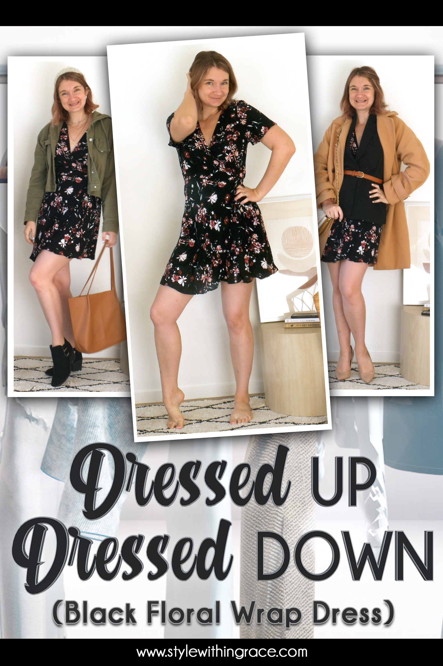 Dressed Up Dressed Down (Black Floral Wrap Dress) Pinterest