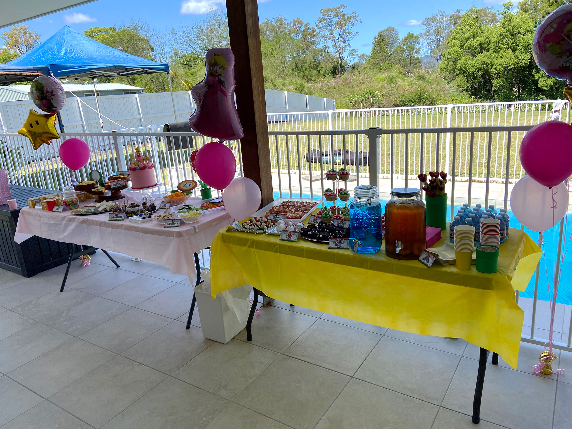 Super Mario Birthday Party Food Spread Wide